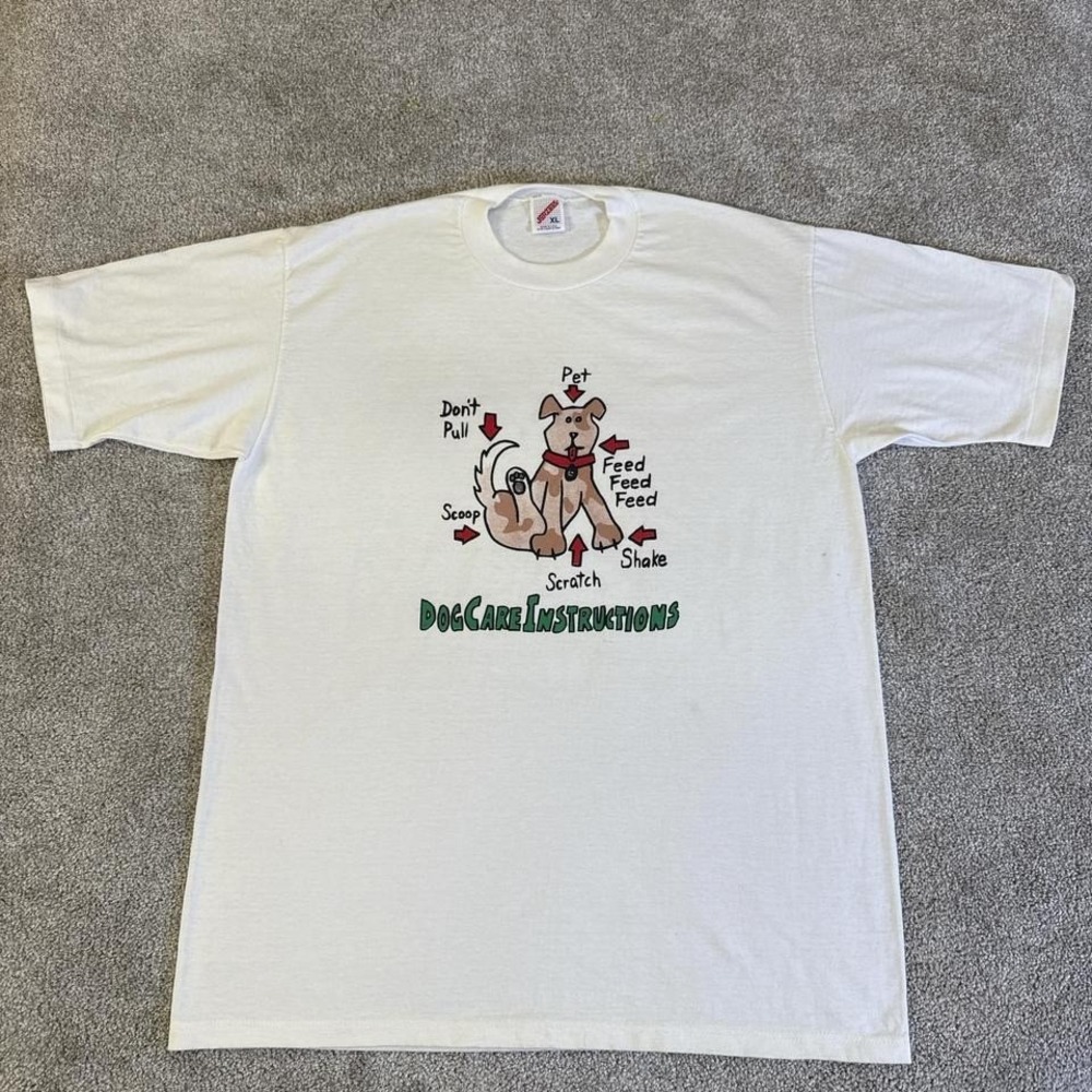 Vintage 90s Dog Care Instructions Single Stitch Jerzees XL Funny Graphic Tee